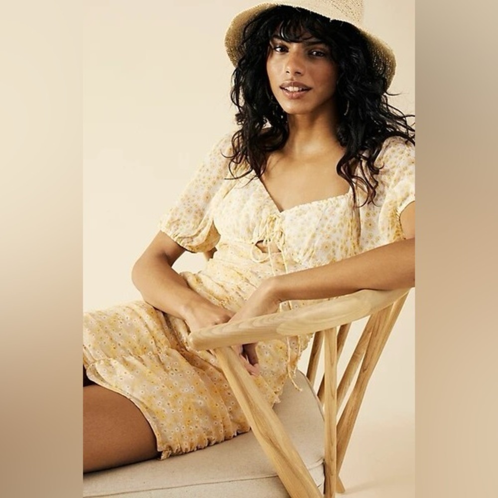 Free People Tessa Ruched Daisy Print Mini Dress - Size L